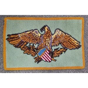 Vtg Shillcraft American Federal Eagle Latch Hook Rug Handmade Americana 47x31
